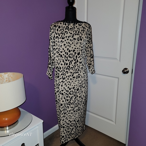 Janette Plus Dresses & Skirts - Janette Plus Black and Cream Animal Print Long Sleeve Dress Sz: 2X